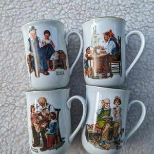 Vintage 1982 Norman Rockwell Museum white with gold trim cups set of 4